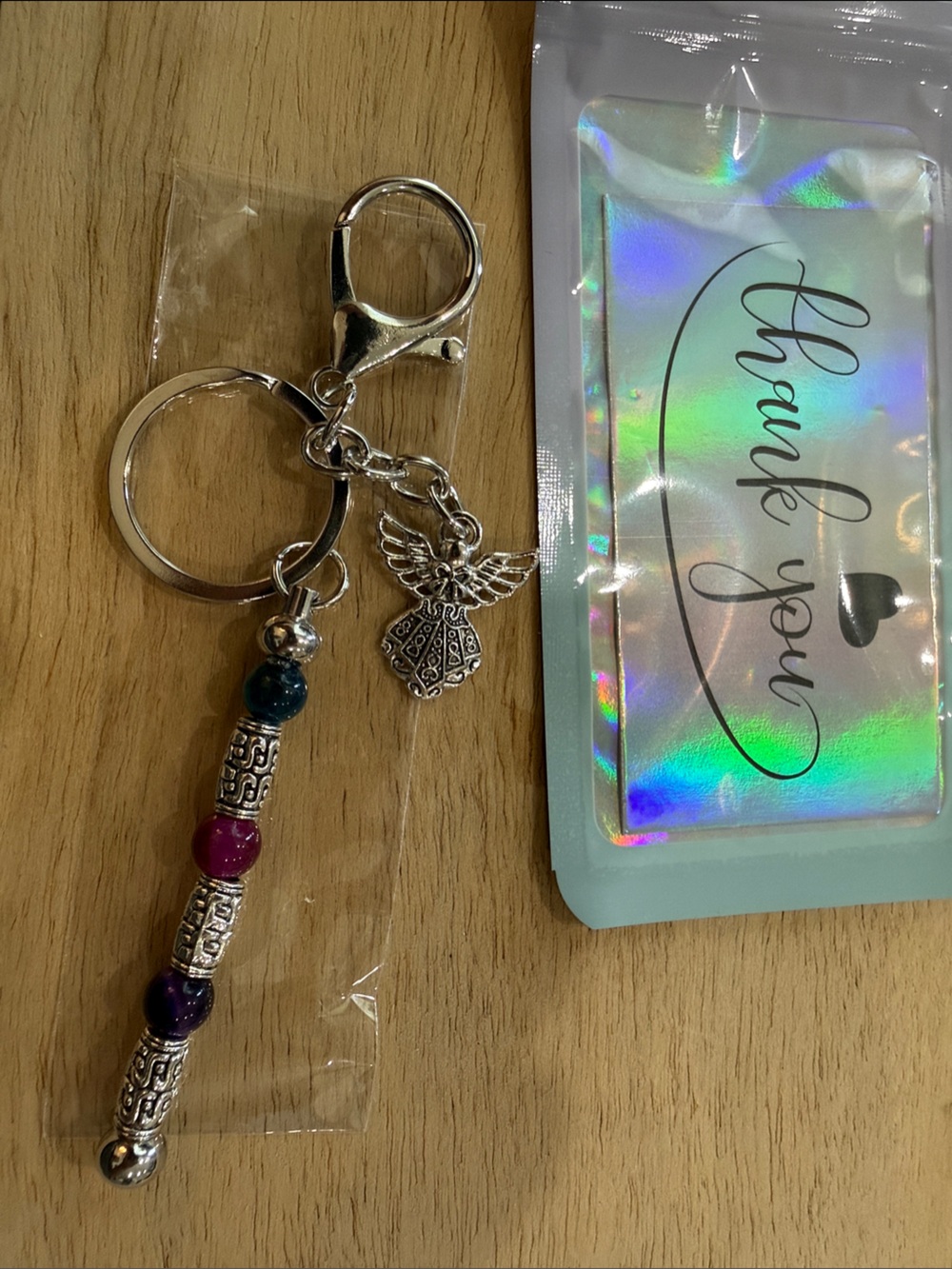 Beaded Angel Keychain with Silver Accents - Multicolor - Picture 6 of 9